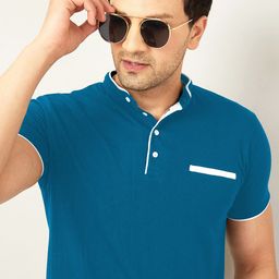 AUSK Men Teal Mandarin Collar T-shirt-image-0