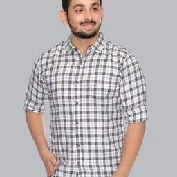 MABYN Men White Straight Checked CasualCotton Shirt-image-105