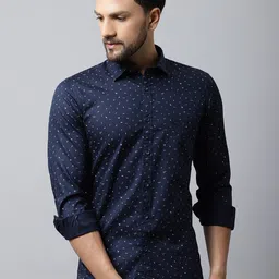 Cantabil Men Navy Blue Printed Casual Shirt-image-12