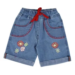 CREMLIN CLOTHING Girls Blue Floral Embroidered Denim Shorts-image-17