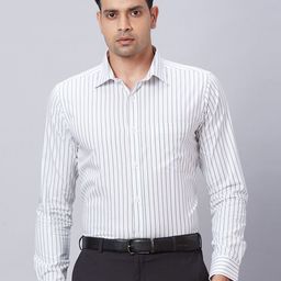 Raymond Spread Collar Striped Pure Cotton Slim Fit Formal Shirt-picture-46