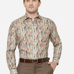 Greenfibre Men Grey Slim Fit Printed Pure Cotton Formal Shirt-image-101
