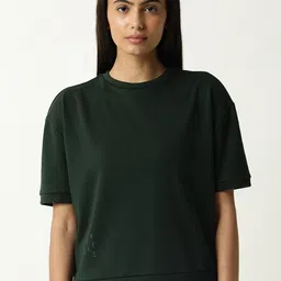 ARTICALE Women Checked Drop-Shoulder Sleeves Raw Edge Slim Fit T-shirt-picture-17