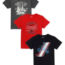 Gini and Jony Boys Pack Of 3 Typography Printed Cotton T-shirt-image-2