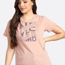 shashvi Women Peach-Coloured Typography Printed T-shirt-picture-13