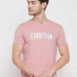 Duke Men Pink & pale chestnut Typography Printed Applique Slim Fit T-shirt-image-98