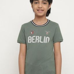 Octave Boys Olive Green Typography Printed Applique T-shirt-image-25
