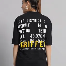 GRIFFEL Typography Printed Drop-Shoulder Sleeves Cotton OVersized T-shirt-image-61