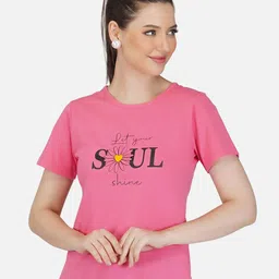 BASE 41 Women Pink Typography Printed Slim Fit T-shirt-image-99