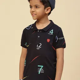 Monte Carlo Boys Typography Printed Polo Collar Pure Cotton T-shirt-57
