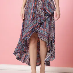 Oomph! Floral Printed Wrap High Low Midi Skirt-image-41