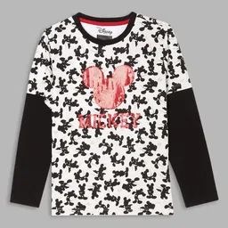 Blue Giraffe Boys Black Mickey Mouse Printed Pure Cotton T-shirt-image-25