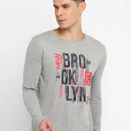 appulse Men Grey Melange Typography Printed Cotton T-shirt-image-43
