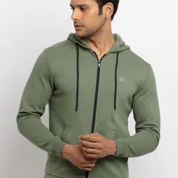 Status Quo Men Olive Green Solid Cotton Hooded Sweatshirt-image-81