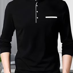 AUSK Men Black Solid Mandarin Collar T-shirt-image-79
