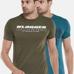 People Men Teal Typography 2 Printed Slim Fit T-shirt-image-2