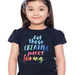 Tiny Baby Girls Navy Blue Typography Printed Puff Sleeves T-shirt-image-44