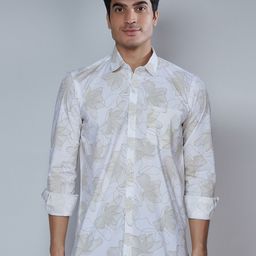 MARK & ALBERT Men White Floral Printed Cotton Slim Fit Casual Shirt-image-82
