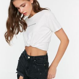 Trendyol Women Charcoal Cotton Denim Shorts-image-81