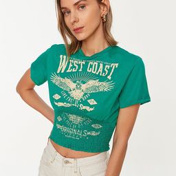 Trendyol Women Green Typography Printed T-shirt-picture-38