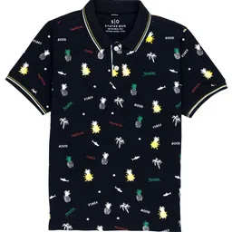 Status Quo Boys Conversational Printed Polo Collar Cotton T-shirt-image-2