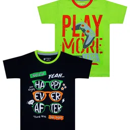 Silver Fang Boys Green & Black Typography Printed T-shirt Pack of 2-image-62
