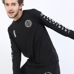 HIGHLANDER Men Black Typography Printed Monochrome Slim Fit T-shirt-image-87