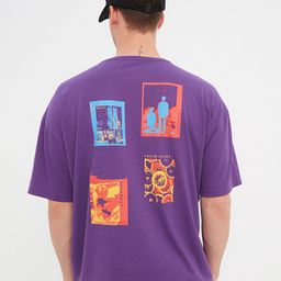 Trendyol Men Purple Printed Drop-Shoulder Sleeves Polyester T-shirt-image-13