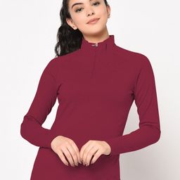 SHARKTRIBE Women Burgundy Solid Slim Fit T-shirt-image-72