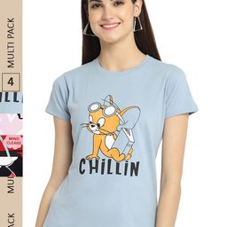 Fabflee Pack of 4 Graphic Printed Round Neck Cotton T-shirt-image-102