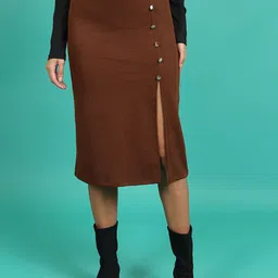 Tokyo Talkies Brown Straight Knee Length Skirts-image-32