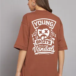 Imsa Moda Typography Printed Drop-Shoulder Sleeves Cotton Oversized T-shirt-image-36