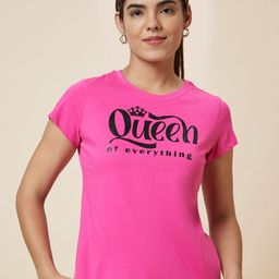 Globus Pink Typography Printed Round Neck Pure Cotton T-shirt-image-72