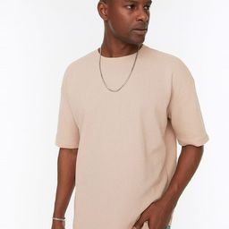 Trendyol Men Camel Brown Solid Drop-Shoulder Sleeves Cotton T-shirt-picture-8