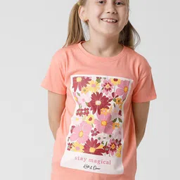 KATE & OSCAR Girls Peach-Coloured Printed Cotton T-shirt-37