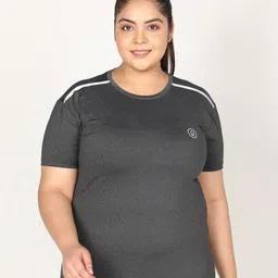 CHKOKKO Plus Women Charcoal Solid Round Neck Regular Fit T-shirt-image-36