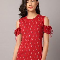 Crozo By Cantabil Women Maroon Printed Top-image-25