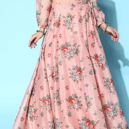 Shae by SASSAFRAS Peach Colored Printed Anarkali Skirt-picture-11