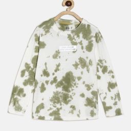 MINI KLUB Boys Olive Green & White Typography Dyed Organic Cotton T-shirt-image-7