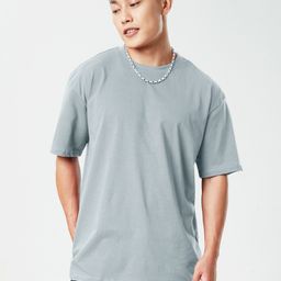 The Souled Store Men Pearl Grey Solid Round Neck Oversized T-Shirt-image-36