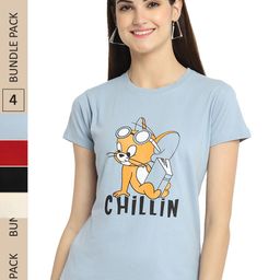 Fabflee Pack Of 4 Graphic Printed Round Neck Comfortable Cotton T-shirts-image-91