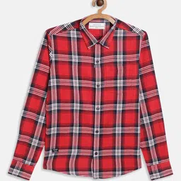 Octave Boys Red & White Tartan Checked Casual Shirt-image-27