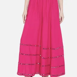 Moda Rapido Mirror Work-Detailing Flared Maxi Skirt-26