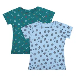 DYCA Girls Pack of 2 Green & Blue Floral Printed T-shirt-27