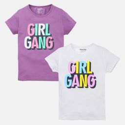 mackly Girls Pack Of 2 Typography Printed Cotton T-shirt-image-13