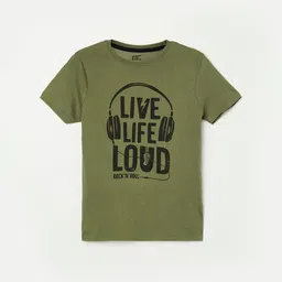 Fame Forever by Lifestyle Boys Olive Green Typography Printed Cotton T-shirt-image-59