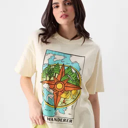 The Souled Store Graphic Printed Drop-Shoulder Sleeves Oversized Fit Cotton T-Shirt-image-7