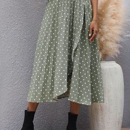 StyleCast Green Polka Dots Printed A-Line Midi Skirt-picture-9