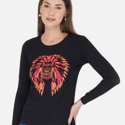 appulse Women Black & Red Printed Cotton T-shirt-image-25