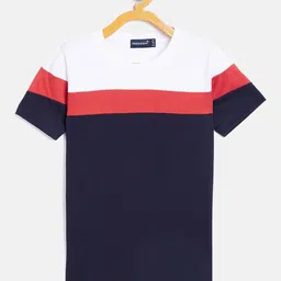 Rodzen Boys Navy Blue & Red Colourblocked Pure Cotton T-shirt-image-51
